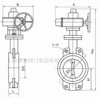 對(duì)夾式電動(dòng)蝶閥外形尺寸，安裝圖